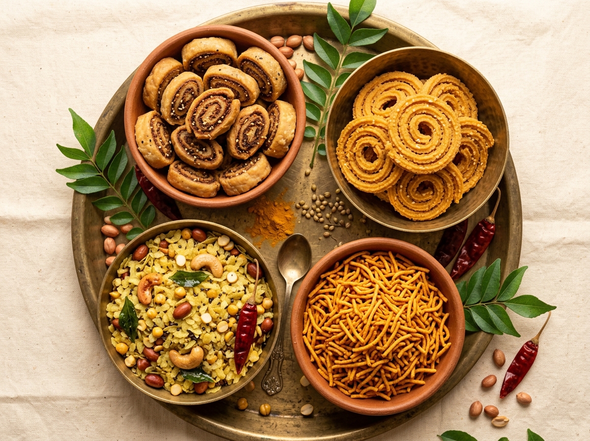 Authentic Maharashtrian Namkeen and Snacks — Assorted fresh namkeen platter by Sahyadri Premium